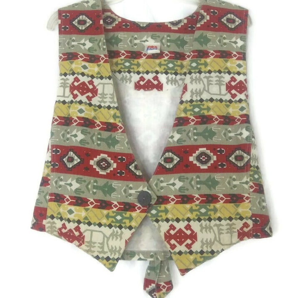 Vintage 1980's  LA 405 Aztec Southwest Print Denim Vest